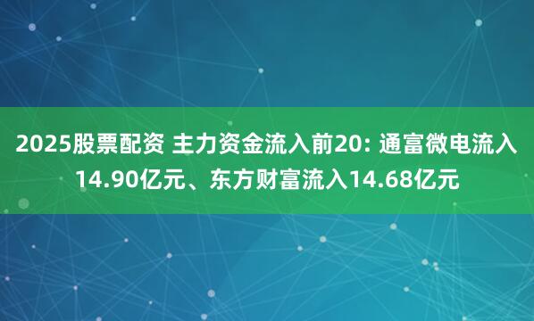 2025股票配资 主力资金流入前20: 通富微电流入14.90亿元、东方财富流入14.68亿元
